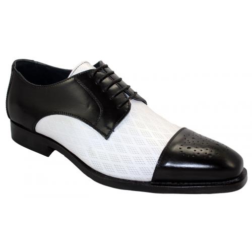 Duca Di Matiste 214 Black / White Genuine Italian Calfskin / Calf Perforated Dress Shoes.
